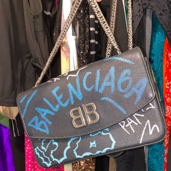 Balenciaga Handbags - Balenciaga BB Graffiti Chain Wallet Crossbody Bag